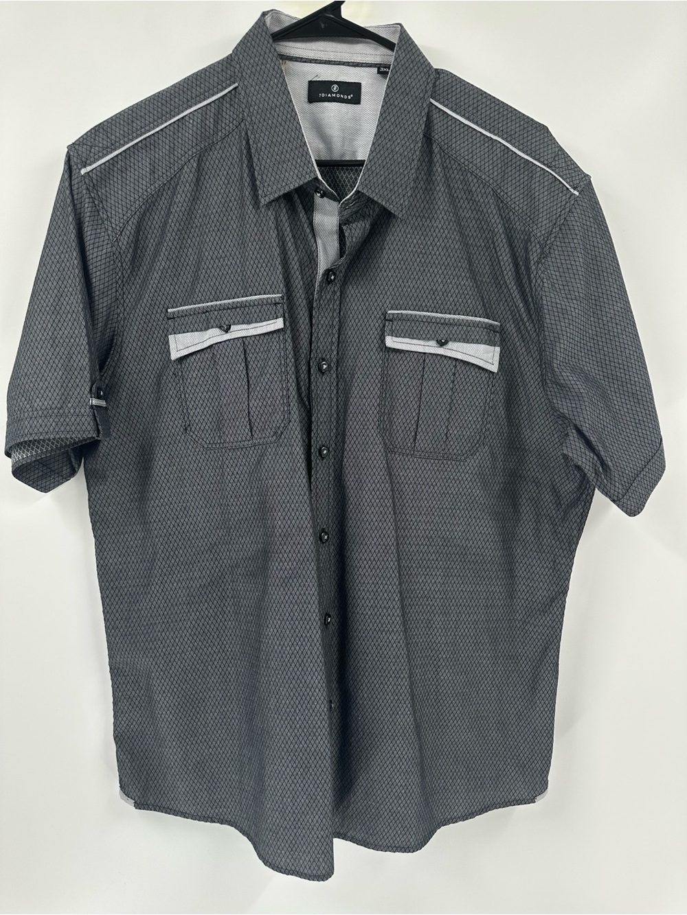 Diamond Supply Co. Short-Sleeve Grey Patterned Button-Up Shirt Sz 3X